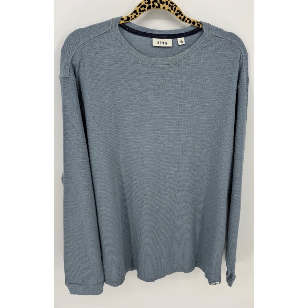 Rowm Mens Blue Long Sleeve Waffle Knit Crewneck Shirt